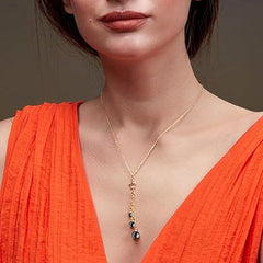 Black Beads Tassel with Star Charm Rose Silver Gold Brass Necklace