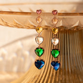 Multi Color Heart Gold Plated CZ Anti Tarnish Copper Dangler Earrings