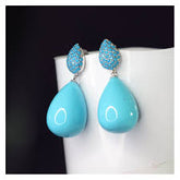 Blue Oval Silver Plated Cubic Zirconia Alloy Dangler Earrings