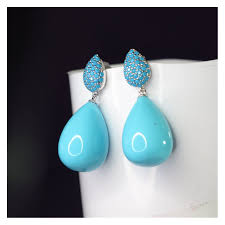 Blue Oval Silver Plated Cubic Zirconia Alloy Dangler Earrings