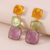 Multi-Color Crystal Gold Drop Earrings for Women