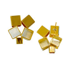 Square Gold Plated Plain Anti Tarnish Stainless Steel Stud Earrings