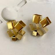 Square Gold Plated Plain Anti Tarnish Stainless Steel Stud Earrings