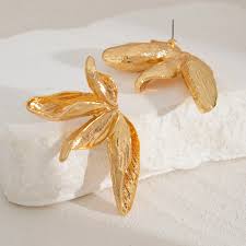 Flower Gold Plated Plain Alloy Statement Drop Earrings