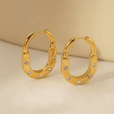 Screw Gold Silver CZ Anti Tarnish Stainless Steel Hoop Earrings