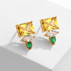 White Yellow Gold Silver CZ Anti Tarnish Copper Stud Earrings