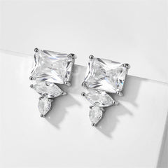 White Yellow Gold Silver CZ Anti Tarnish Copper Stud Earrings