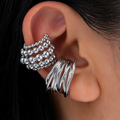 Silver Plated Textured Alloy No-Piercing Ear Cuff Earrings