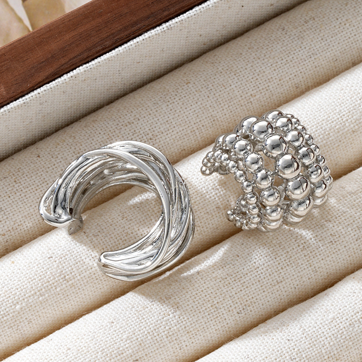 Silver Plated Textured Alloy No-Piercing Ear Cuff Earrings