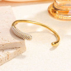 Pearl CZ 18K Gold Stainless Steel Anti Tarnish Open Cuff Bracelet