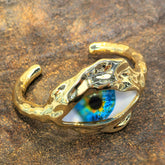 Beaten Finish Big Evil Eye 18K Gold Stainless Steel Anti Tarnish Cuff Bracelet For Women