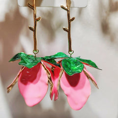 Pink Blue Red White Flower Gold Plated Enamel Dangler Earrings For Women