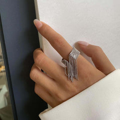 Ball Chain Surface 18K Gold Plated Silver Stainless steel Adjustable Ring For Women