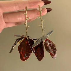 Pink Blue Red White Flower Gold Plated Enamel Dangler Earrings For Women