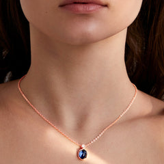 Stylish Oval Blue Rose Silver Gold CZ Anti Tarnish Brass Necklace