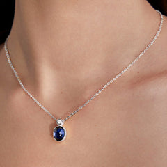 Stylish Oval Blue Rose Silver Gold CZ Anti Tarnish Brass Necklace