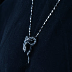 Snake Silver Black Stainless Steel Anti Tarnish Necklace Pendant Chain For Men