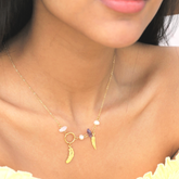 Feather Charm Pearl 18K Gold Stainless Steel Anti Tarnish Multicolor Necklace Chain For Women