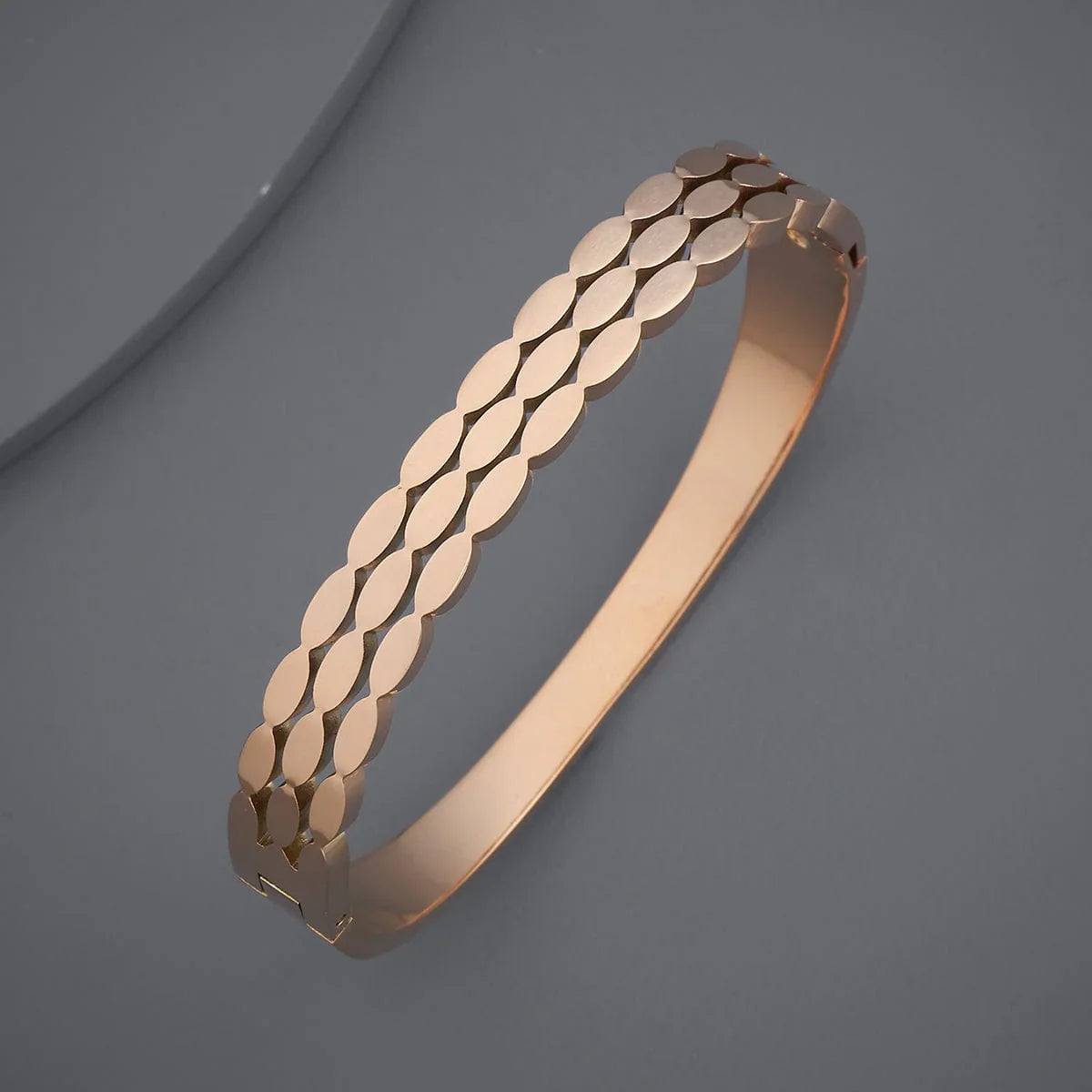 Layered Leaf Design Rose Gold Plated Plain Stainless Steel Cuff & Kada