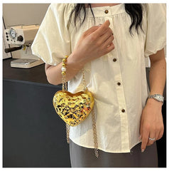 Beaten Finish Acrylic Heart Gold Silver Transparent Mini Bag Hand Bag Solder For Womenbang