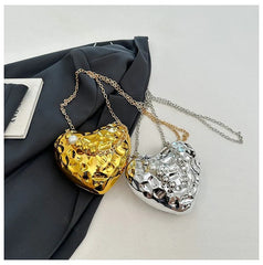 Beaten Finish Acrylic Heart Gold Silver Transparent Mini Bag Hand Bag Solder For Womenbang