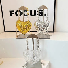 Beaten Finish Acrylic Heart Gold Silver Transparent Mini Bag Hand Bag Solder For Womenbang