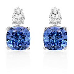 Brass 18k Gold Titanic Blue Crystal Studs Earring Pair For Women