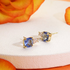 Brass 18k Gold Titanic Blue Crystal Studs Earring Pair For Women