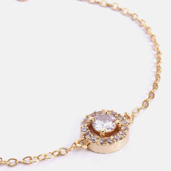 Brass 18k Rose Gold Round Crystal Halo Chain Bracelet For Women