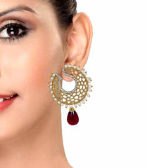 Filigree Chaand Gold Plated Garnet Maroon Drop Earring For Women