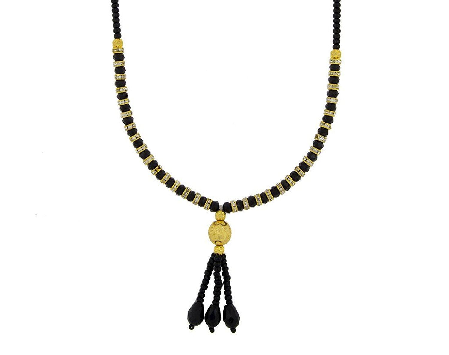 Indian Designer Black Beads Cz Gold Plated Necklace Chain Mangalsutra For Women