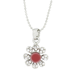 Flower Cz Silver Pearl Pendant Chain Necklace Combo