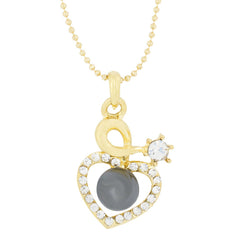 Trendy Rhodium Plated Cz Pearl Necklace Pendant Chain Set Girls