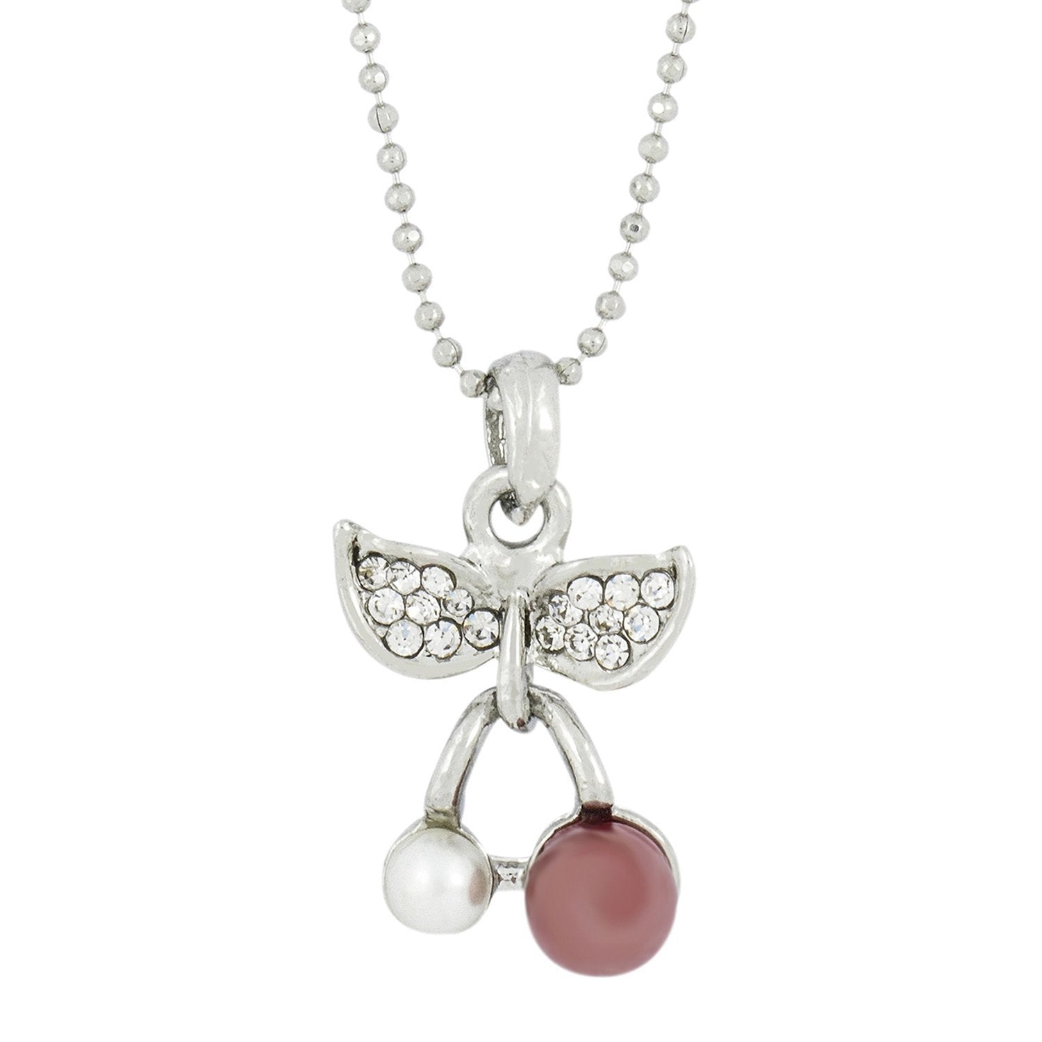 Enamel Flower Rhodium Plated Cz Pearl Necklace Pendant Chain
