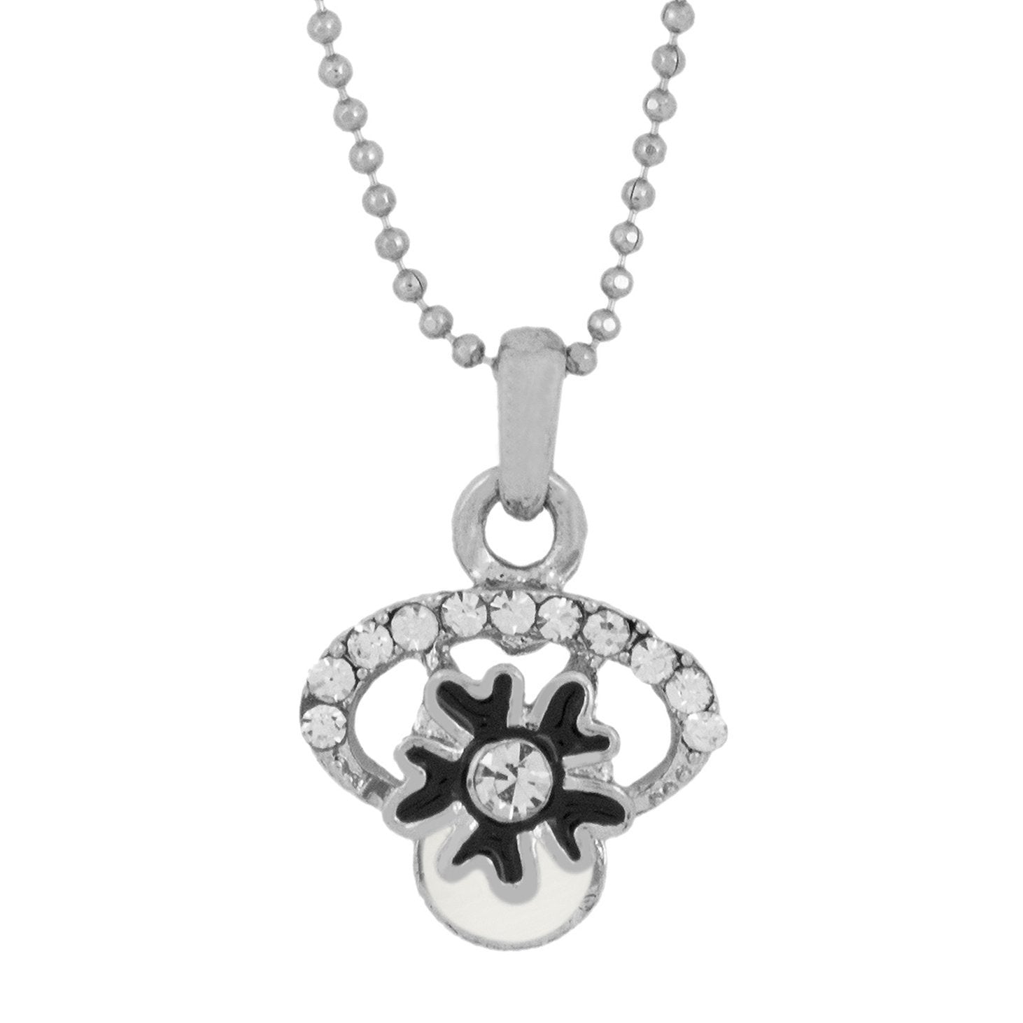Enamel Flower Rhodium Plated Cz Pearl Necklace Pendant Chain