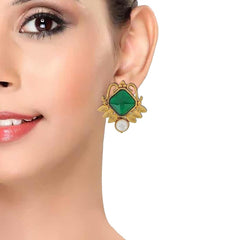 Faceted Green Stone 18K Gold Plated Victorian Stud Earring For Women