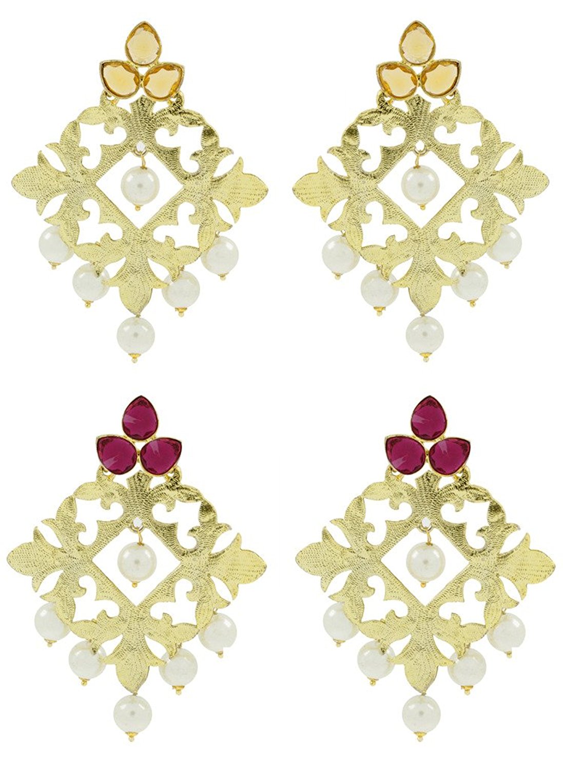 Statement Large Filigree Flower Pearl Gold Chandelier Earring