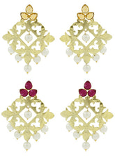 Statement Large Filigree Flower Pearl Gold Chandelier Earring