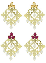 Statement Large Filigree Flower Pearl Gold Chandelier Earring