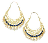 Filigree Chaand Bali Antique Gold Blue Meena Hoop Earring For Women