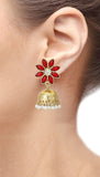 Red Floral 22K Gold Plated Jhumki Earring For Women