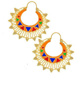 Designer Orange Meena Large Antique Gold Chaand Bali Earring