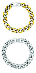 Curb Rhodium Plated Glossy Stainless Steel Bracelet For Men