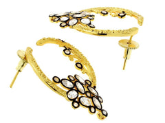 Flower Filigree Victorian Kundan American Diamond Gold Crescent Stud Earring