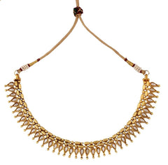 Dainty Traditional Temple Gold Plated Pearl Necklace Earring Set Women