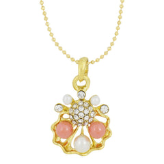 Trendy Rhodium Plated Cz Pearl Necklace Pendant Chain Set Girls