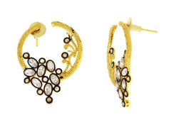 Flower Filigree Victorian Kundan American Diamond Gold Crescent Stud Earring