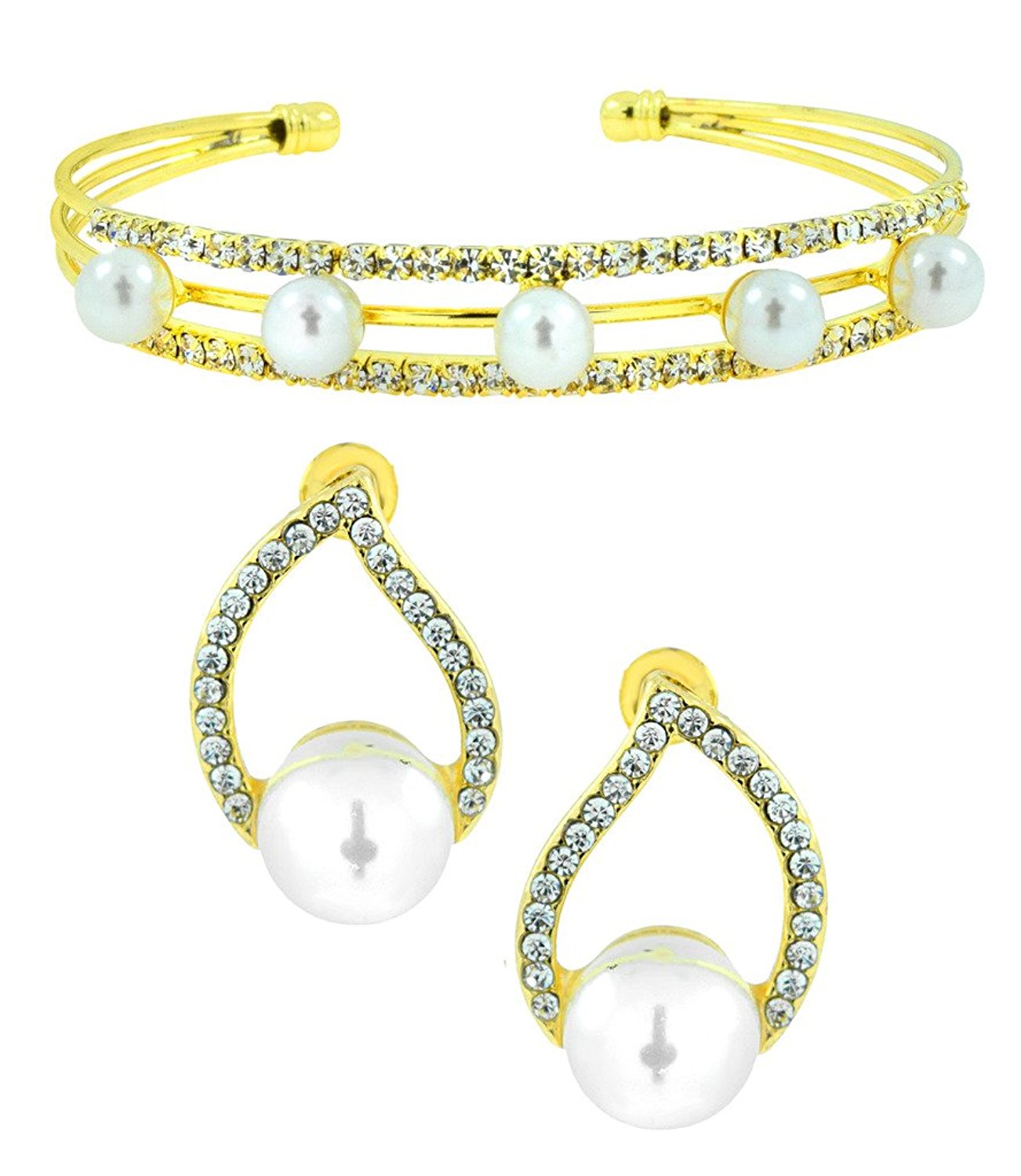 Daily Work Wear Pearl Cz Stud Earring + Light Weight Cuff Kada Combo