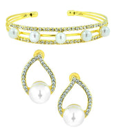 Daily Work Wear Pearl Cz Stud Earring + Light Weight Cuff Kada Combo