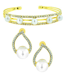 Daily Work Wear Pearl Cz Stud Earring + Light Weight Cuff Kada Combo